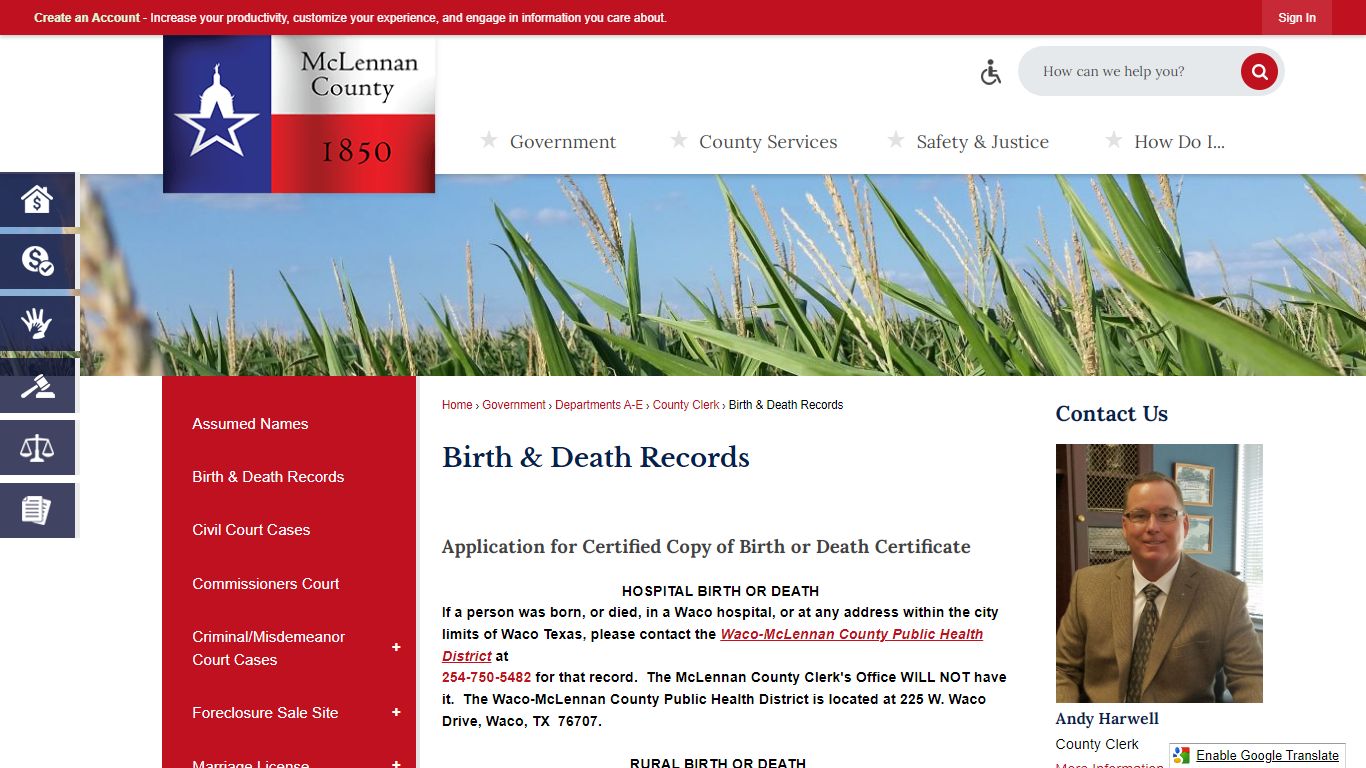 Birth & Death Records | McLennan County, TX