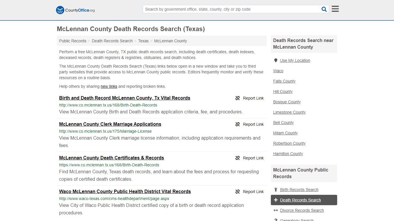 Death Records Search - McLennan County, TX (Death ...